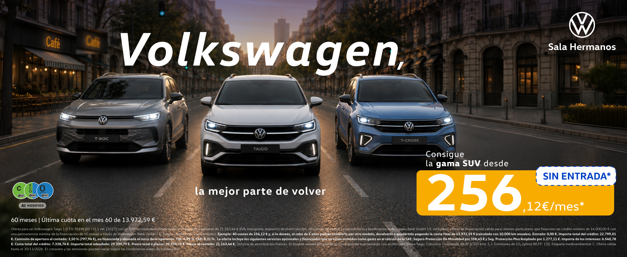 Tu Volkswagen sin entrada · desde 256,12 €/mes